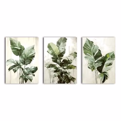 Simpa Modern Botanical 3 Panel Canvas Wall Art in Green and Multicolour