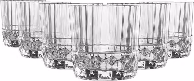 Bormioli Rocco America 20s Striped Whisky Tumbler Glasses, Transparent, 300ml, Pack of 12 – 1