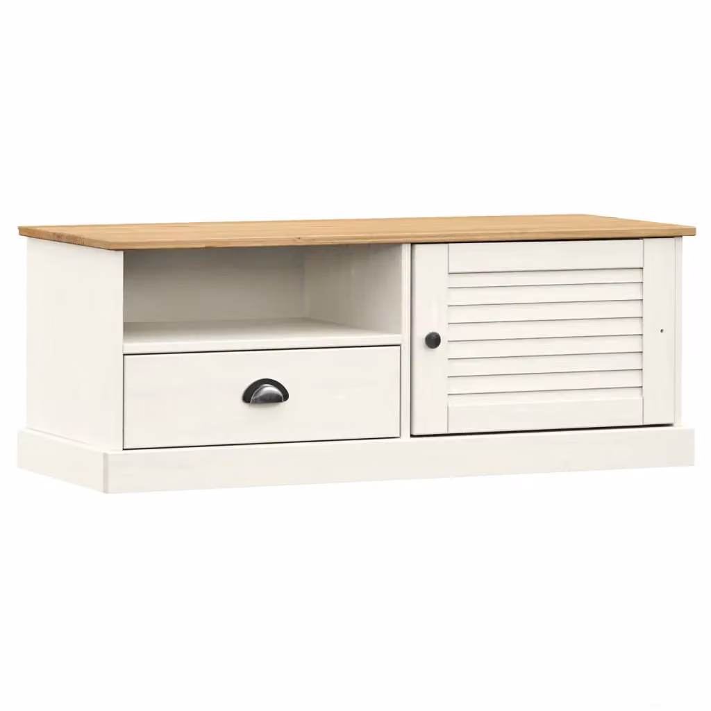 Berkfield Home VIGO White TV Cabinet in Solid Pine Wood, W/D/H: 106 x 40 x 40 cm – 2