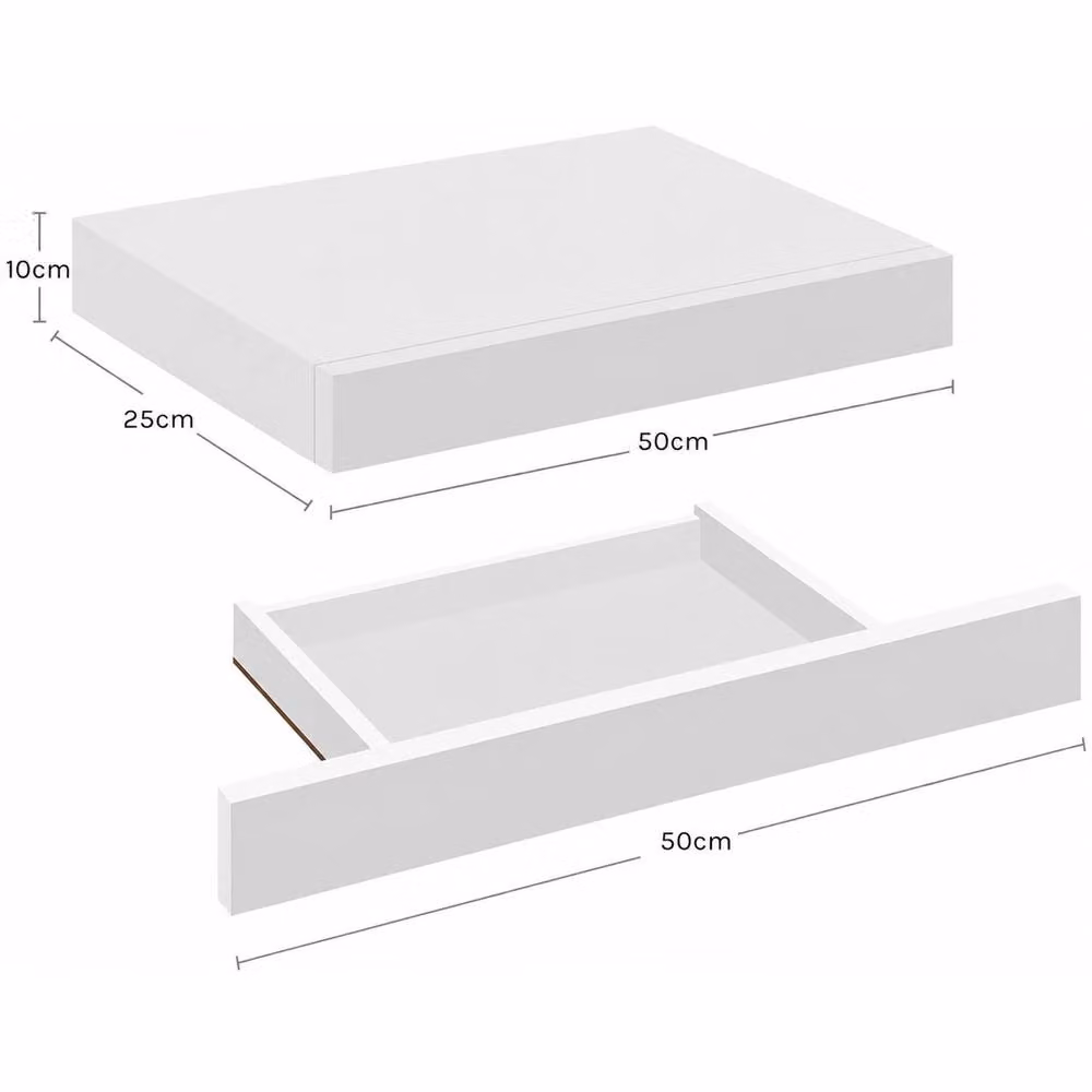 FORGEVIO White MDF Floating Wall Shelf with Drawer Storage Organiser, W/D/H: 50.0 x 22.9 x 18.0 cm – 2