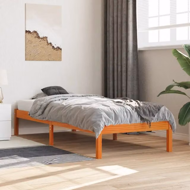 Berkfield Home Rustic Solid Wood Pine Bed Frame in Wax Brown, W/D/H: 90 x 200 cm