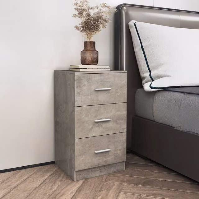 Costway Modern 3 Drawer Grey Night Stand