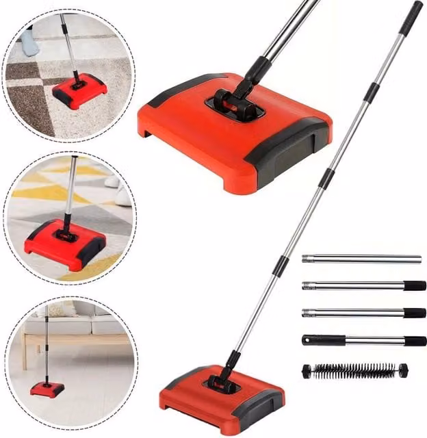 FLAVORA Manual Carpet Sweeper Floor Sweeper Brush in Red – 1