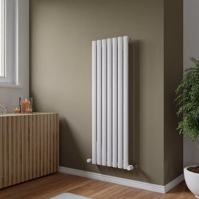 Agadon Neo Oval Tube Designer Radiator in White, H: 120 cm, W: 41 cm