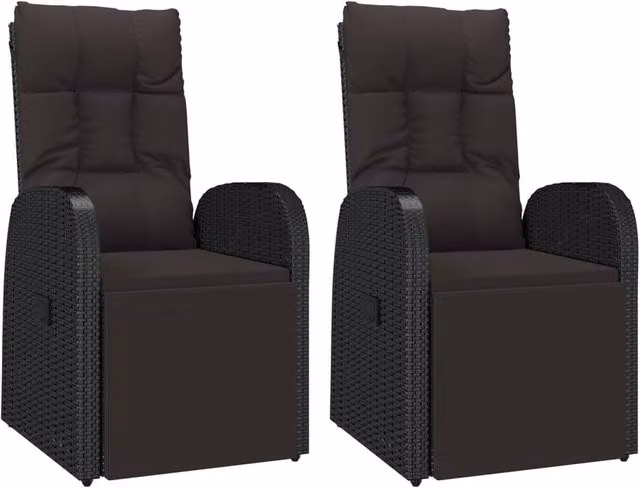 Berkfield Home Reclining Garden Chairs with Cushions, 2 Piece Set in Black Poly Rattan