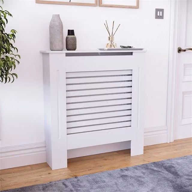FLAVORA Small Modern White MDF Wood Slat Radiator Cover