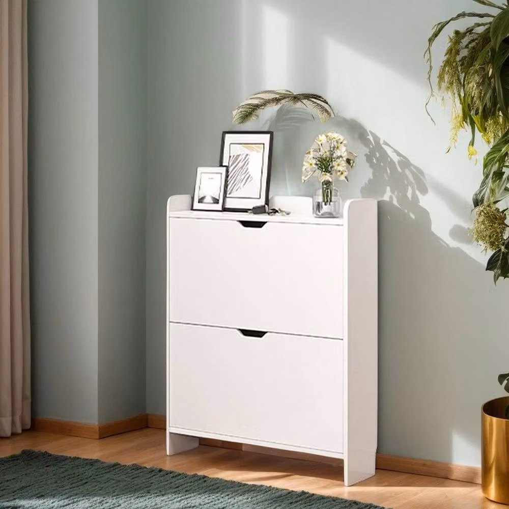 SPETLEK White 2-Drawer Shoe Cabinet with Tilting Compartments for Hallway Storage – 3
