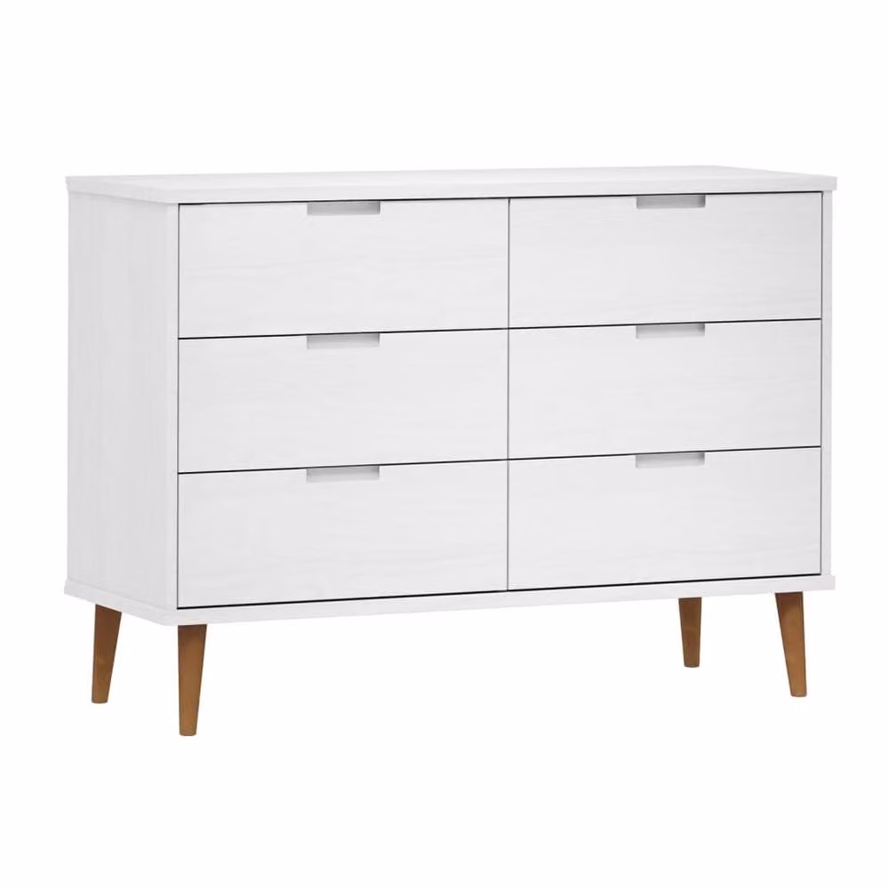 Berkfield Home MOLDE White Solid Wood Pine Drawer Cabinet W/D/H: 113 x 40 x 80 cm – 2