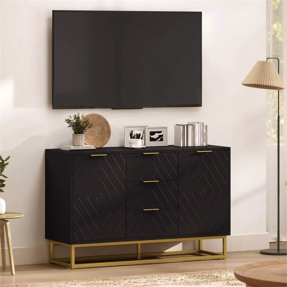 Nordara Modern Black and Gold Sideboard Storage Cabinet with Adjustable Shelves, W: 220 cm, H: 90 cm – 5