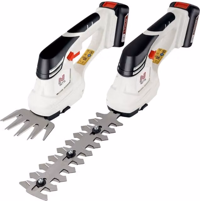 Netta 12V Cordless 2-in-1 Hedge Trimmer and Grass Shear, White