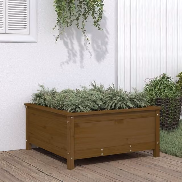 Berkfield Home Brown Solid Wood Pine Garden Planter Tub W: 82.5 cm, D: 82.5 cm, H: 39 cm – 1