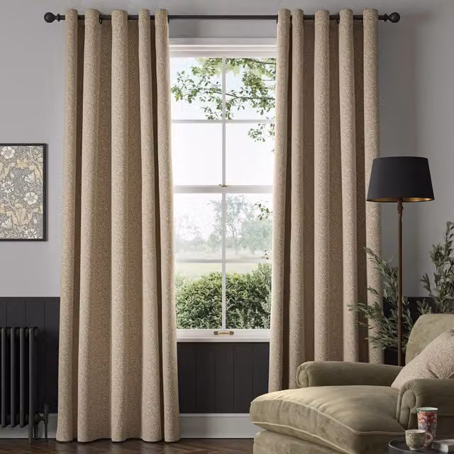 William Morris Willow Bough Blackout Made To Measure Woven Curtains in Barley Beige and Grey