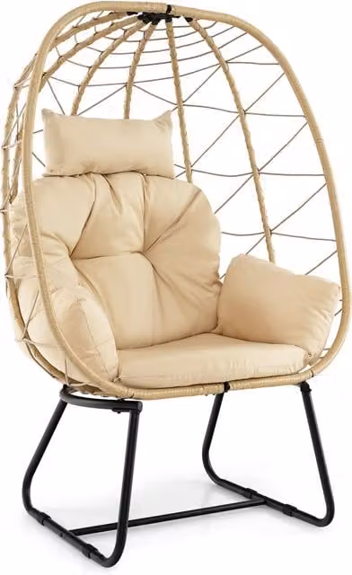 Costway Modern Brown and Beige Rattan Lounge Chair with Metal Frame