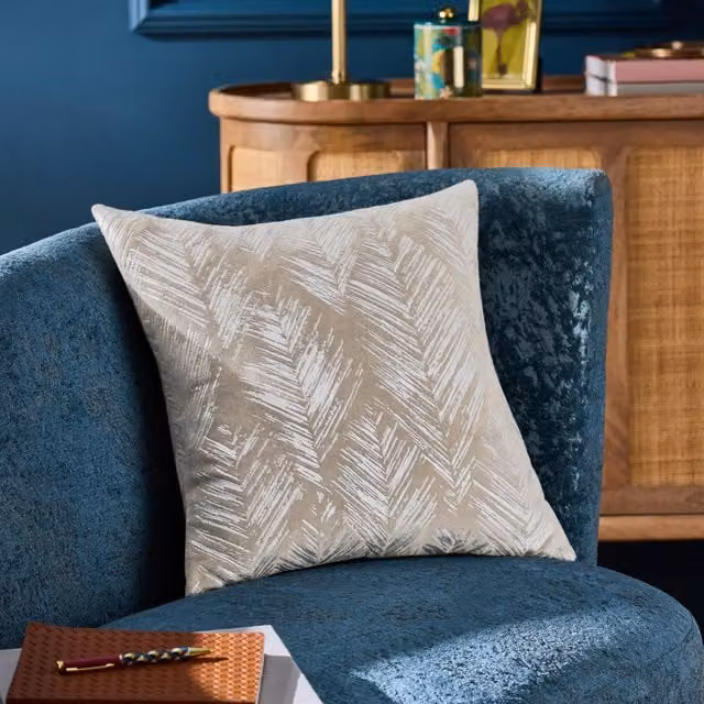 Clarke & Clarke Folius Silver Floral Square Cushion, W/D/H: 43 x 43 x 43 cm
