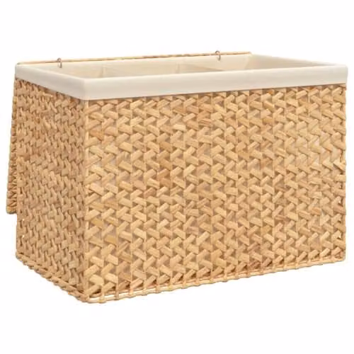 vidaXL 3-Section Water Hyacinth Laundry Basket with Lid and Handles, W/D/H: 75 x 42.5 x 52 cm