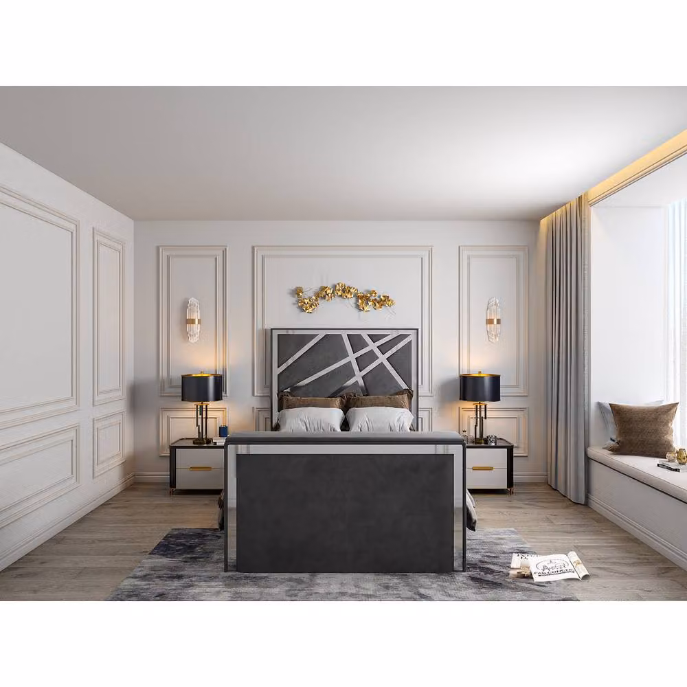 KDMD Morgan Small Double Upholstered Soft Velvet TV Bed Frame in Grey, W/D/H: 120 x 200 cm – 2