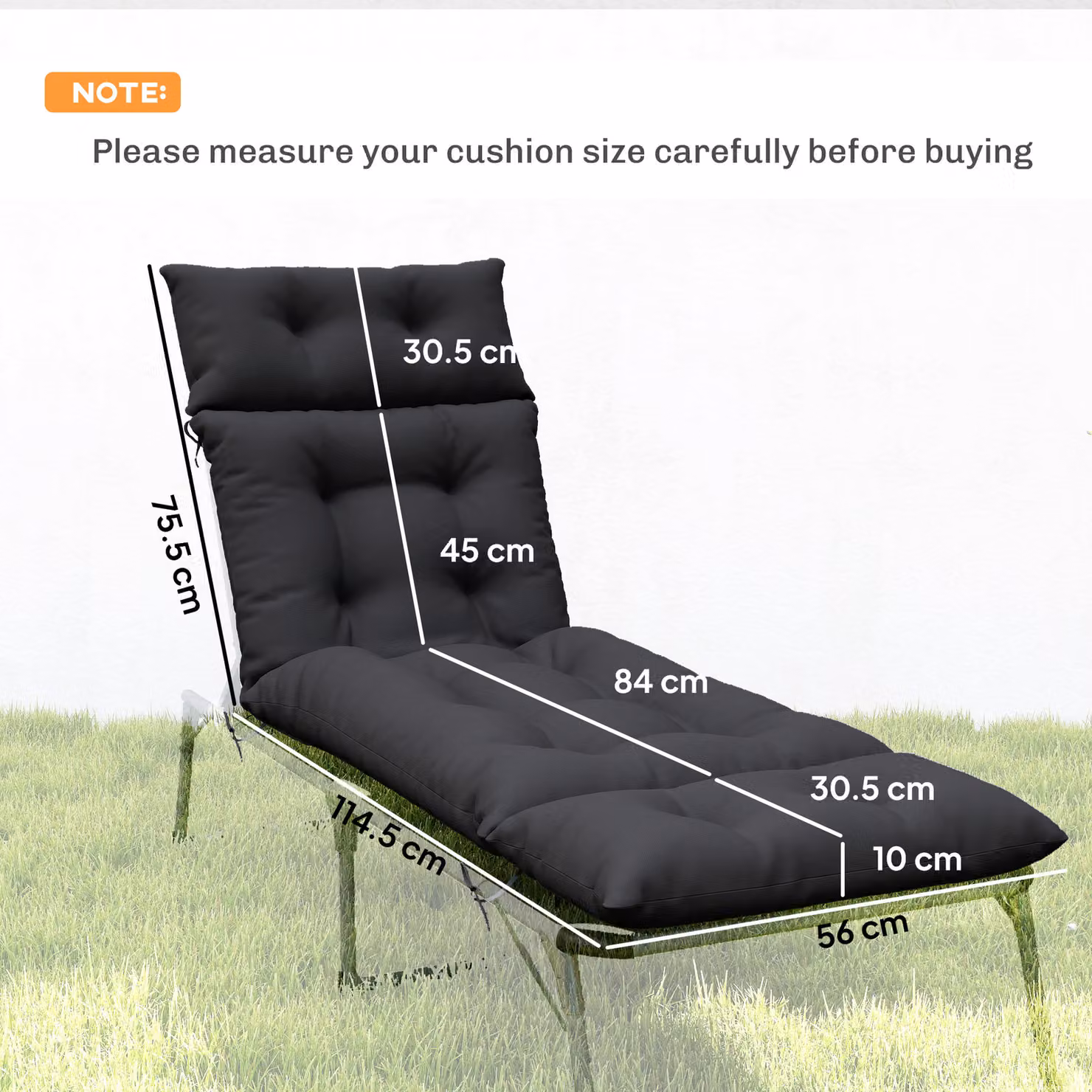 Outsunny Set of Two Black Polyester Sun Lounger Cushions, 190 x 56 cm – 3