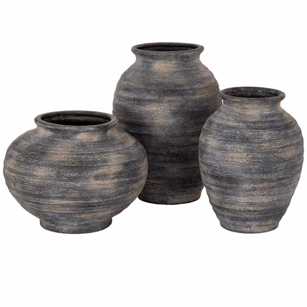 Wyld Haus Bramble Dark Aged Squat Layered Ceramic Vase in Black – 4