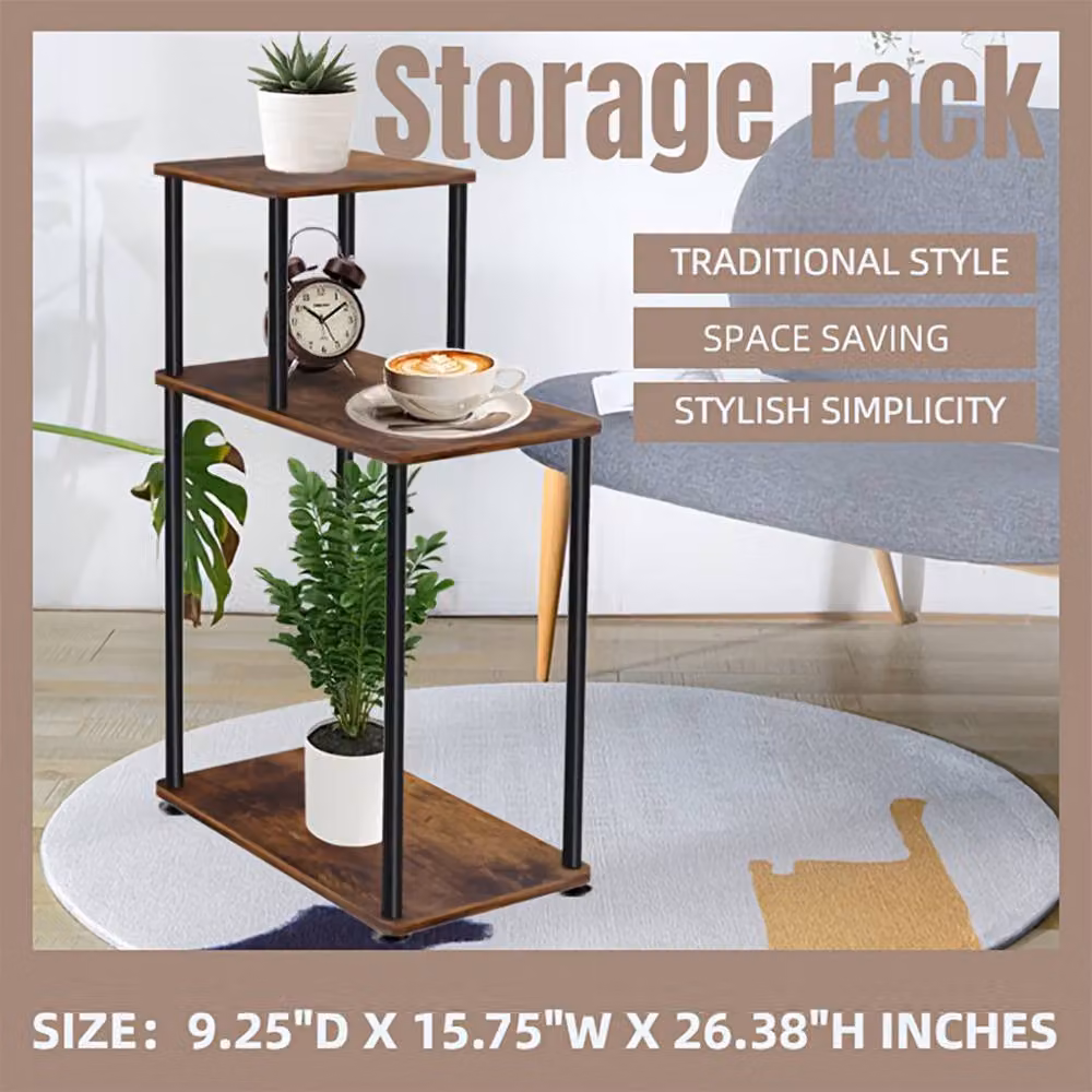 FORGEVIO 3-Tier Metal Side Table and Storage Rack in Brown – 4