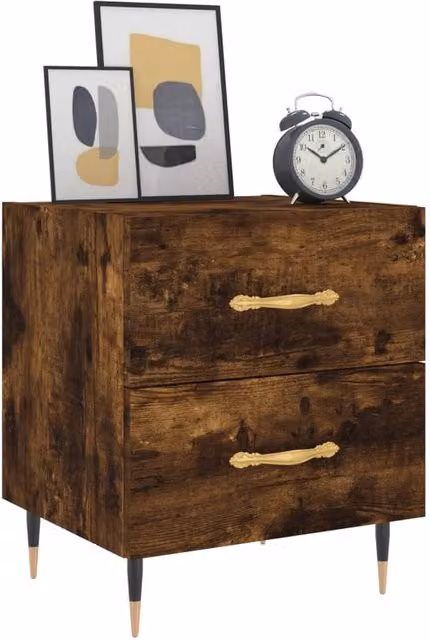 Berkfield Home Modern Bedside Cabinet in Smoked Oak Brown, W: 40 cm, D: 35 cm, H: 47.5 cm – 1