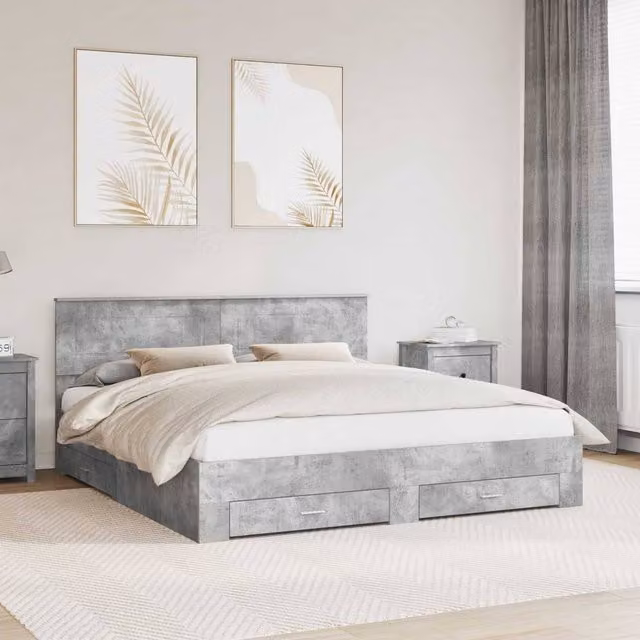 Berkfield Home Modern Bed Frame in Grey Engineered Wood 200 x 200 cm