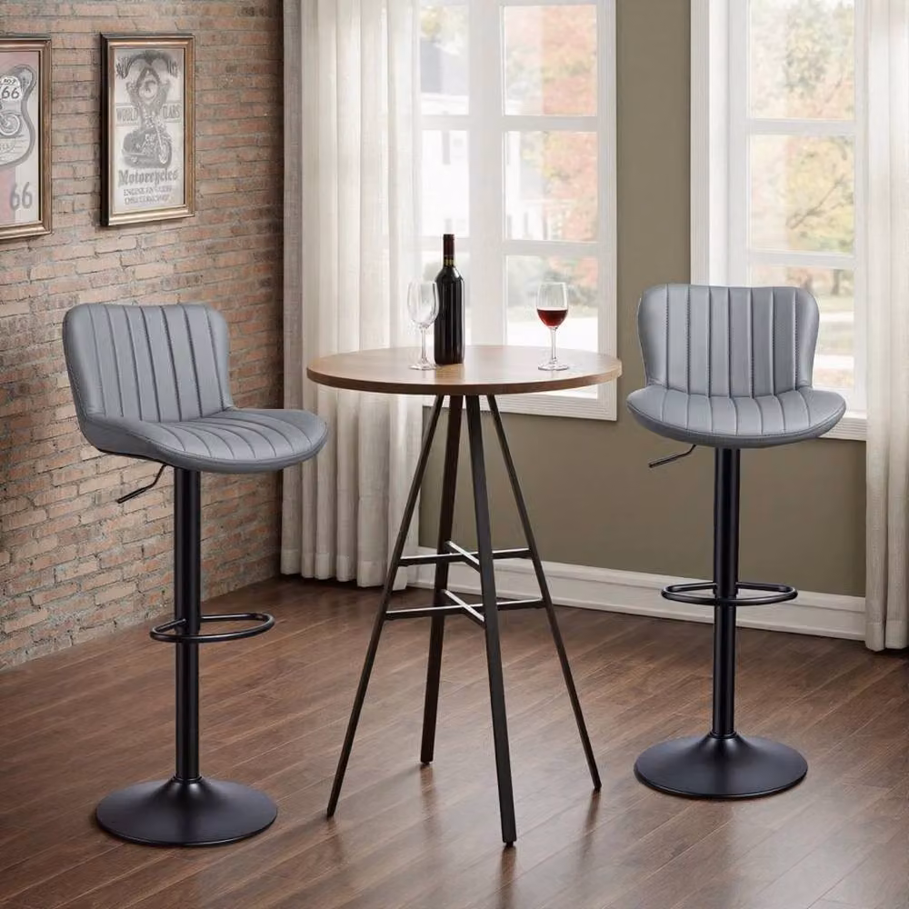VOGREX Set of 2 Grey Faux Leather Modern Swivel Kitchen Bar Stools – 5