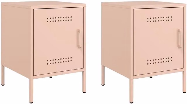Berkfield Home Set of 2 Pink Metal Bedside Cabinets, W/D/H: 36 x 39 x 50.5 cm
