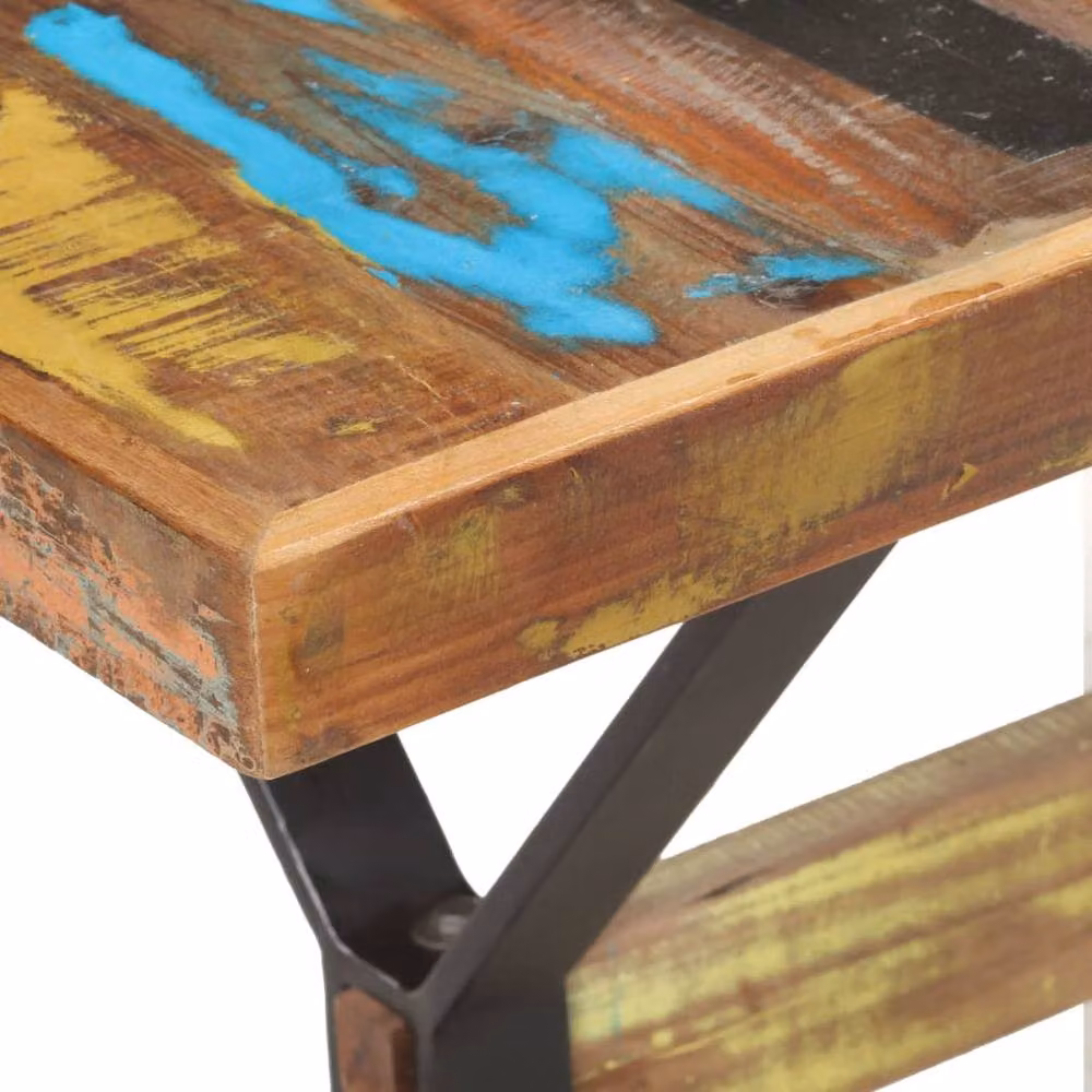 Berkfield Home Rectangular Industrial Dining Table in Multicolour Reclaimed Teak and Mango Wood, W/D/H: 140 x 70 x 76 cm – 2