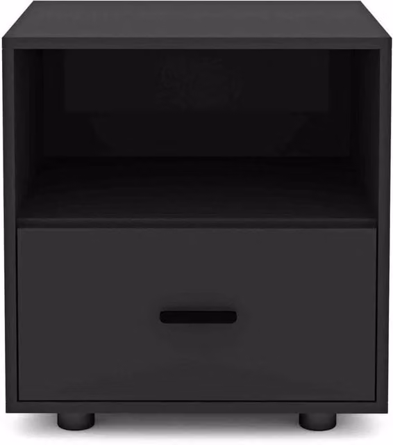 FORGEVIO Black Wooden Bedside Table Cabinet with One Drawer