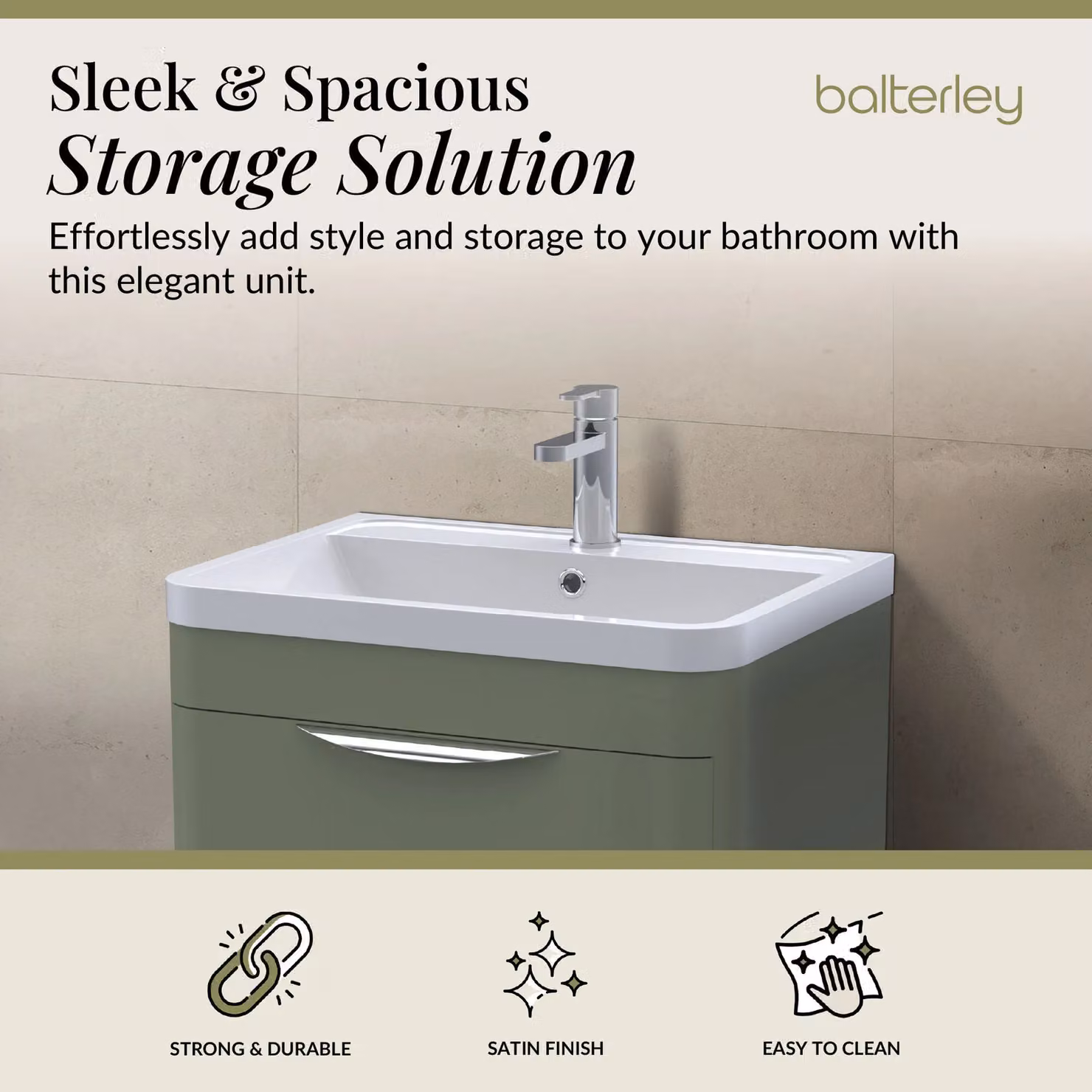 Balterley Contemporary 2 Drawer Floor Bathroom Vanity Unit in Satin Green – 2