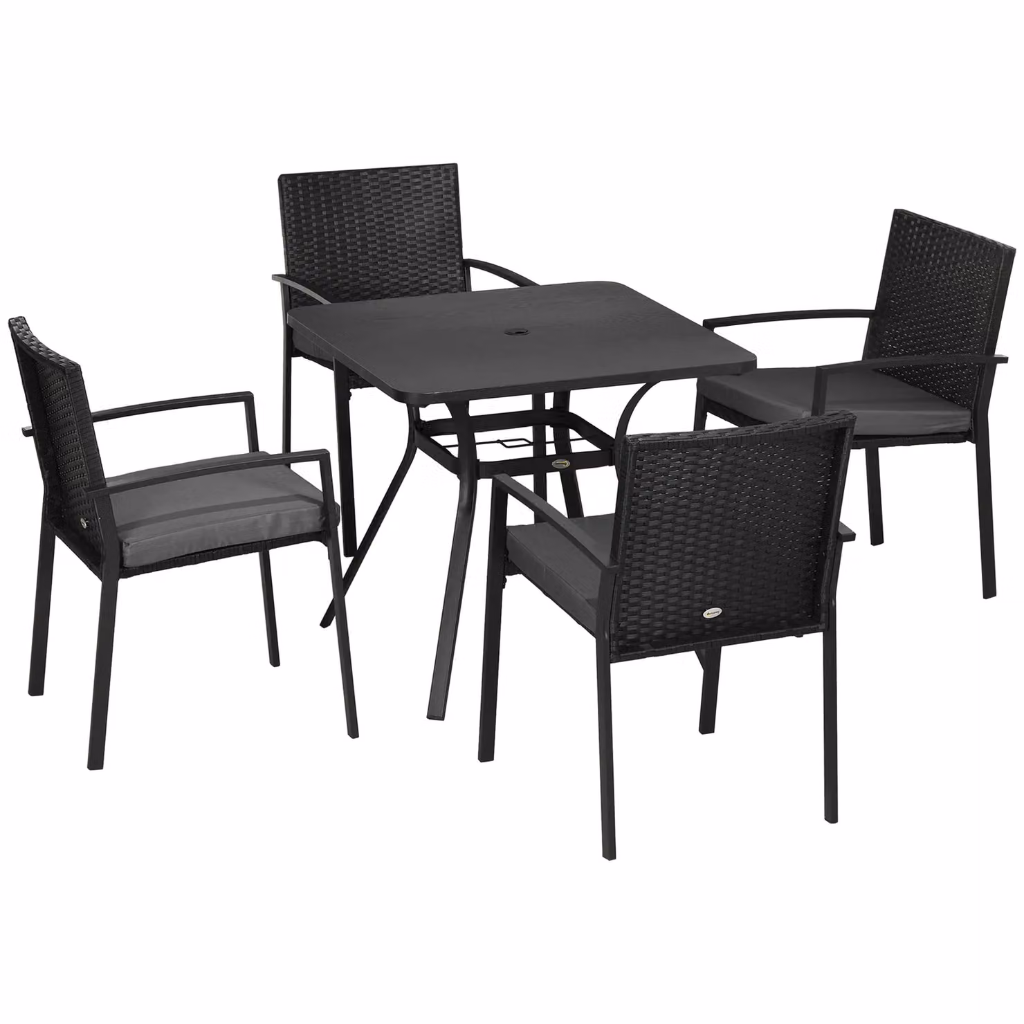 OUTSUNNY 5 Piece 4 Seater Rattan Garden Furniture Dining Set with Cushions in Black – 2