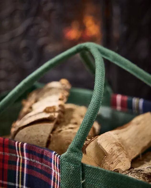 Dibor Traditional Tartan Plaid Jute Firewood Log Storage Bag in Garden Green, H: 40 cm, W: 60 cm – 4