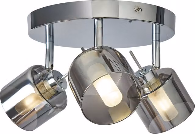 Litecraft Peggi 3 Light Adjustable Ceiling Spotlight Plate with Smoke Glass Shades in Chrome