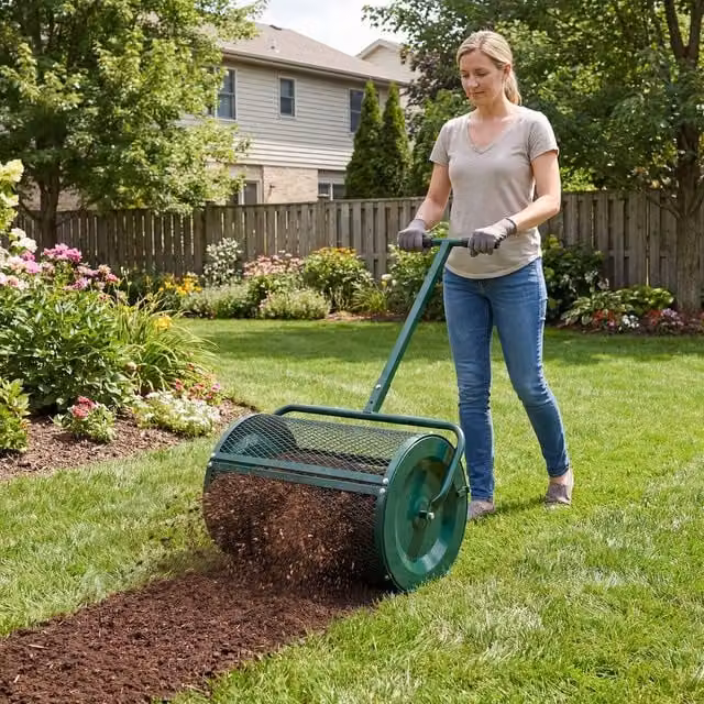 Costway Compost and Peat Moss Spreader Roller with Height-adjustable Handle, Green