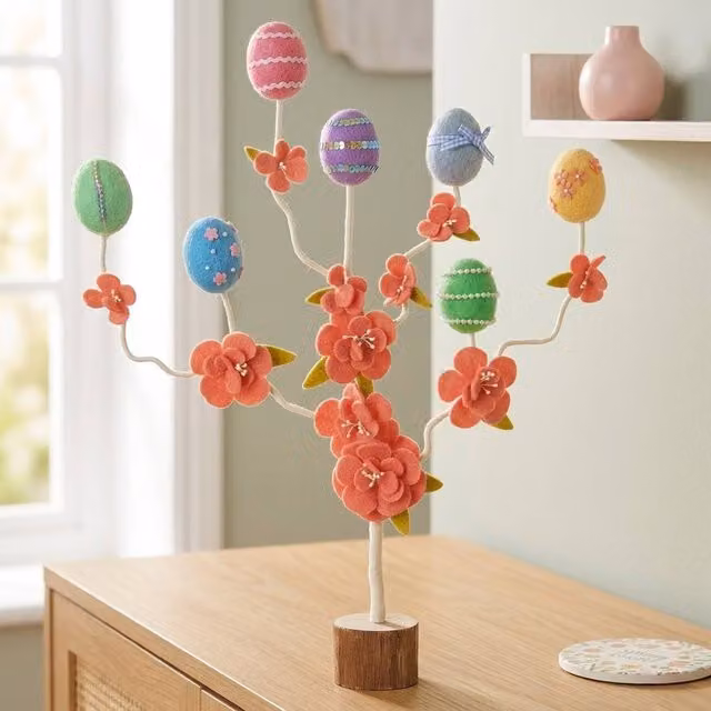 Garden Greatness Multicolour Felt Patterned Egg Flower Tree for Easter and Spring Tabletop Decoration