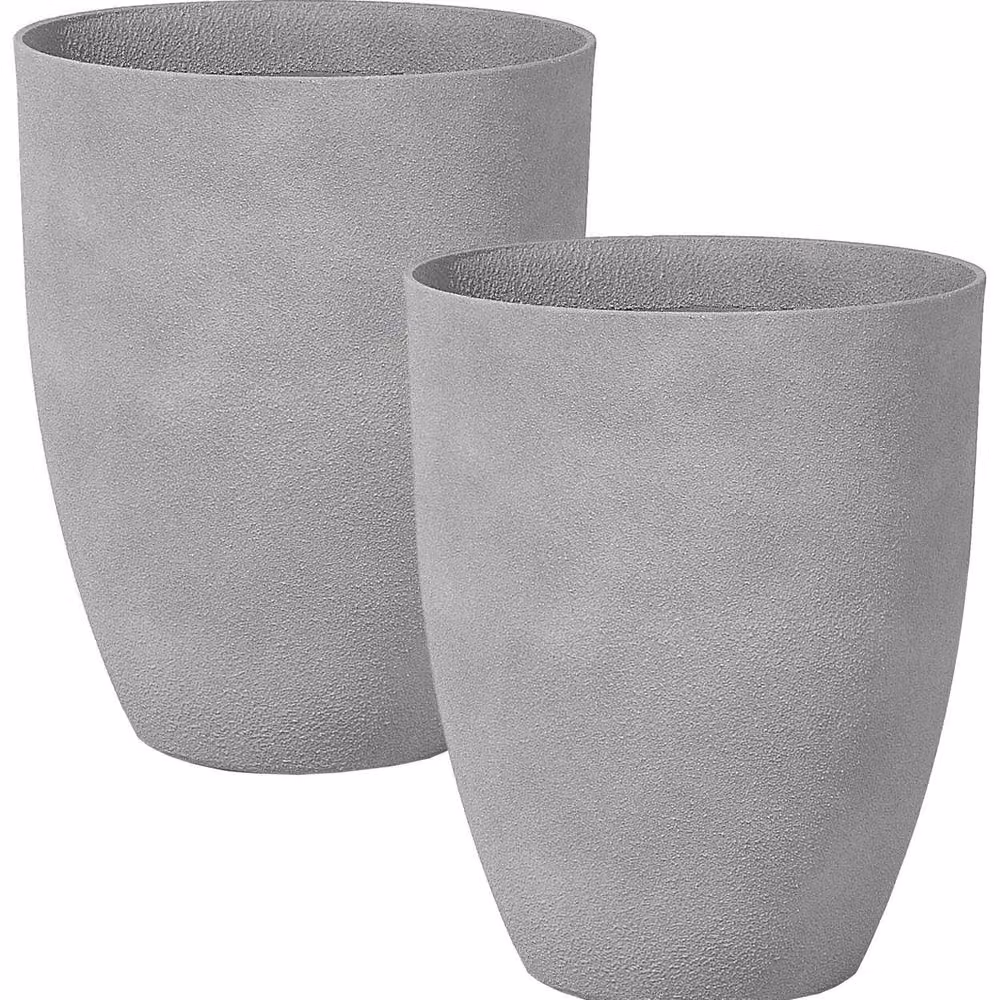 Wyld and Coco Grey Stone Effect Polyresin Planter Set of 2, W: 43 cm, H: 52 cm – 2