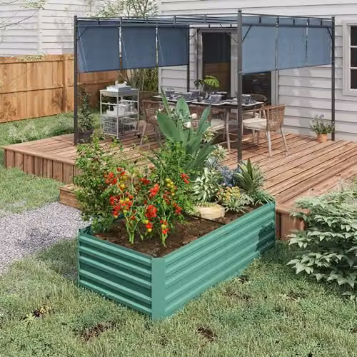 Outsunny Galvanised Steel Raised Bed for Vegetable and Ornamental Gardens, Green, W: 90 cm, D: 90 cm, H: 59 cm – 2