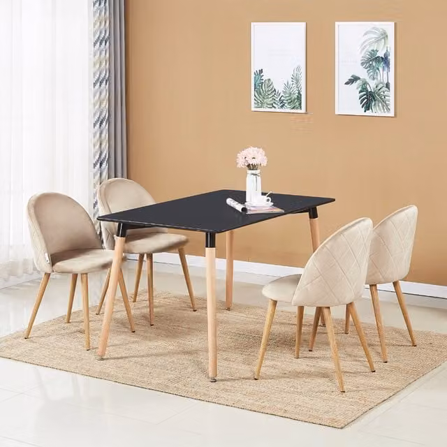Life Interiors Lucia Halo Dining Set with Rectangular Table and 4 Chairs in Beige