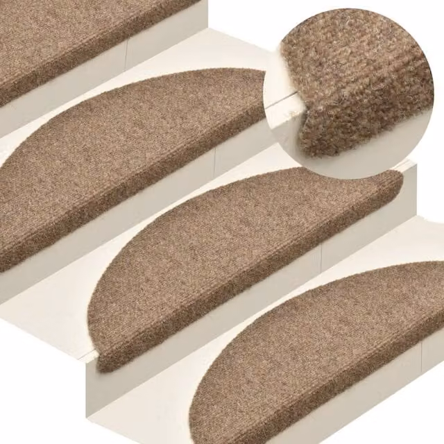 Berkfield Home Self-adhesive Needle Punch Stair Mats, 15 Pieces, Beige, W: 56 cm, D: 17 cm, H: 3 cm – 1