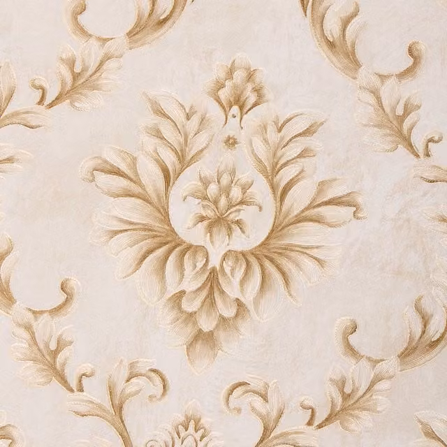 Livingandhome Geometric Damask Non-Woven Wallpaper Roll in Beige and Brown