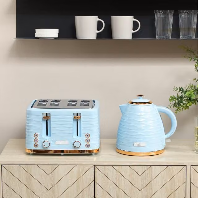 HOMCOM Kettle 1.7 l and 4 Slice Toaster Set in Light Blue