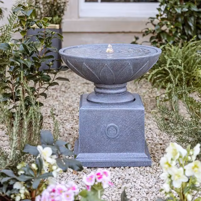 Ivyline Kew Bowl and Plinth Cascade Water Feature in Grey