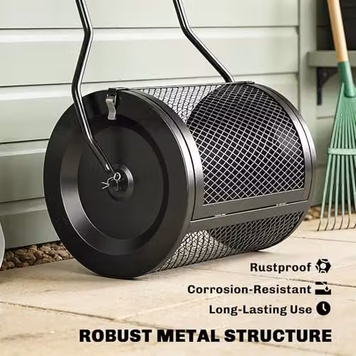 Outsunny Manual Metal Compost and Peat Moss Spreader with Mesh Basket, Black – 6