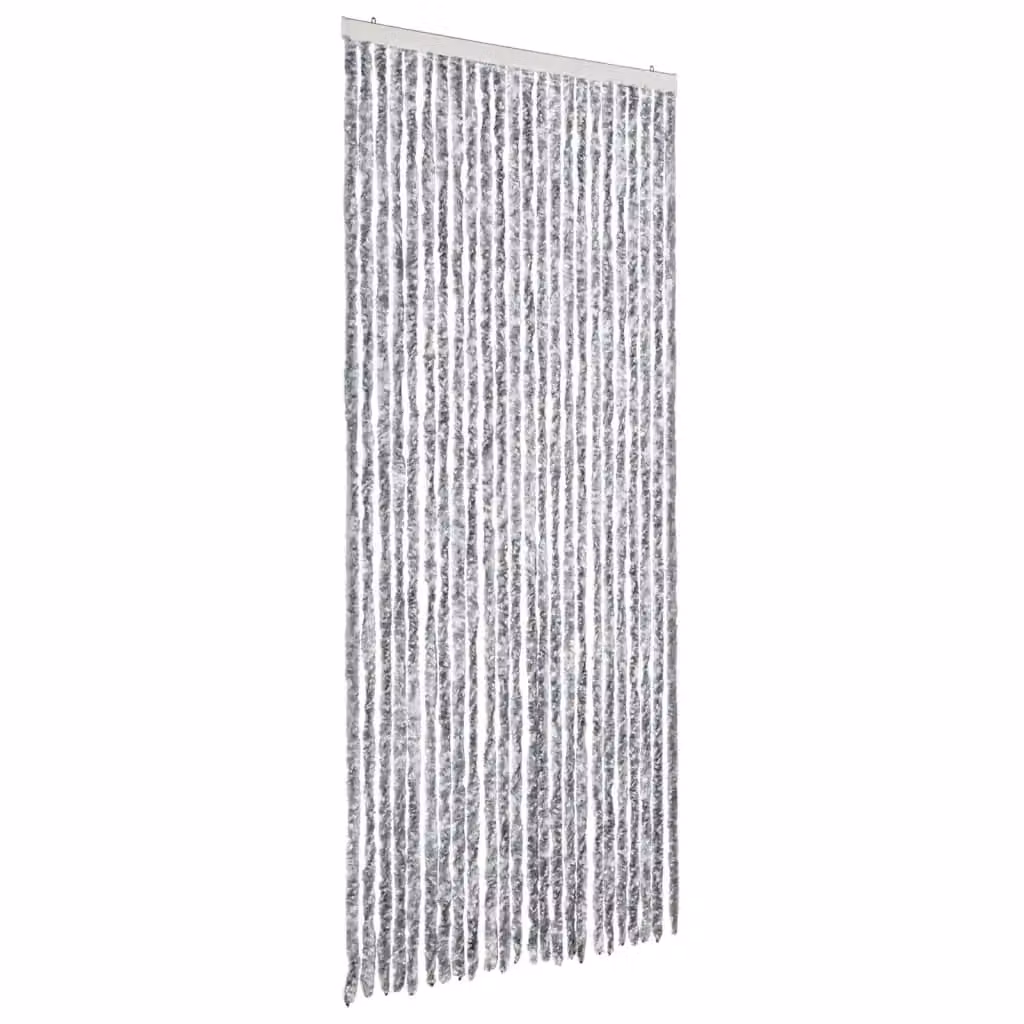 Berkfield Home Chenille Fly Curtain in White and Grey, W: 100 cm, H: 200 cm – 2