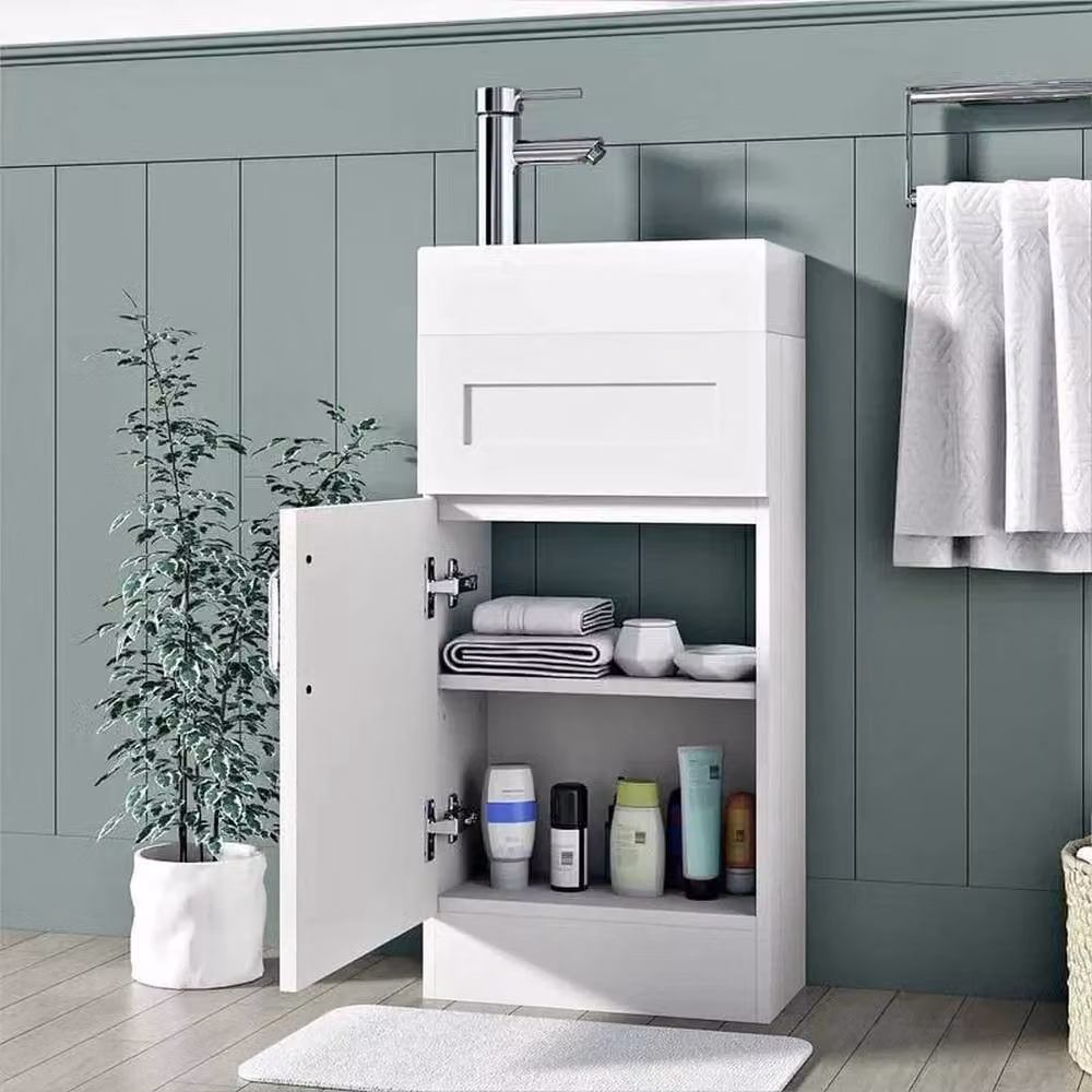 FORGEVIO Crawle White 400mm Freestanding Bathroom Vanity Unit with Basin and Soft-Close Hinged Doors – 2