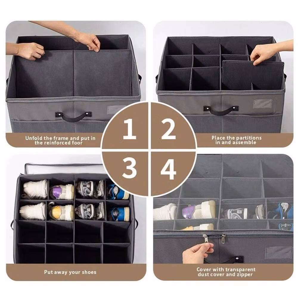 Kelvenix Set of 2 Durable Grey and Transparent Fabric Shoe Storage Boxes with Label Holders – 5