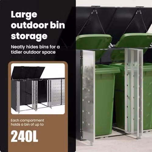 vidaXL Wheelie Bin Storage for 5 Bins in Anthracite Steel – 5