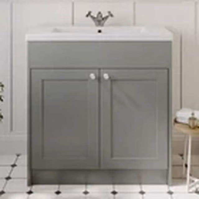 Havendro Traditional Grey Freestanding Bathroom Vanity Unit with Soft-Close Hinged Doors and Internal Shelves – 1