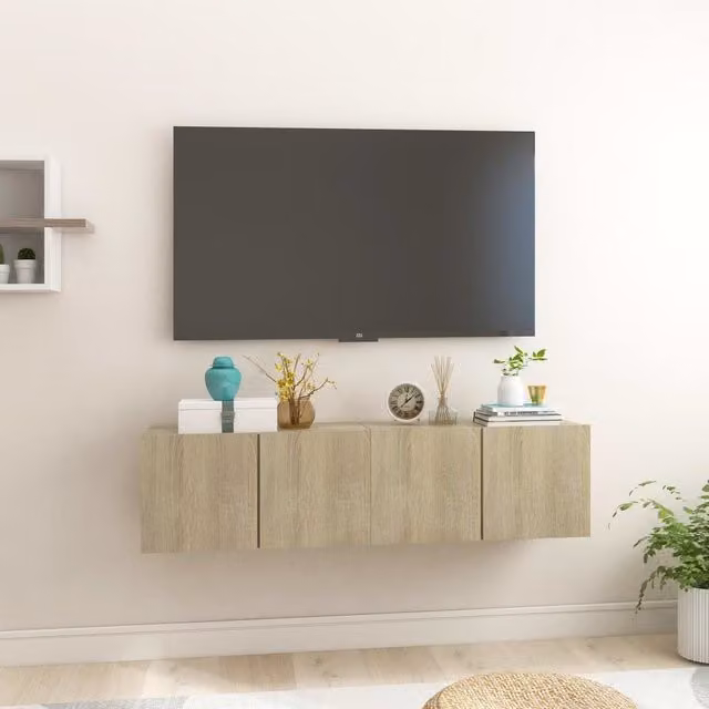 Berkfield Home Set of 2 Hanging TV Cabinets in Sonoma Oak Brown, W/D/H: 60 x 30 x 30 cm