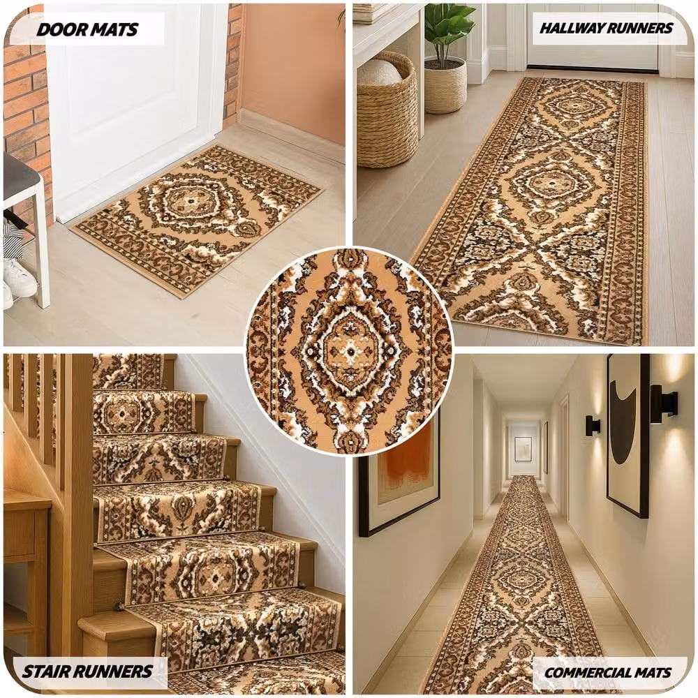 Bravich LTD Texas Medallion Traditional Hallway Runner Rug, Non-Slip Low Pile Polypropylene in Beige, W: 60 cm, L: 240 cm – 5